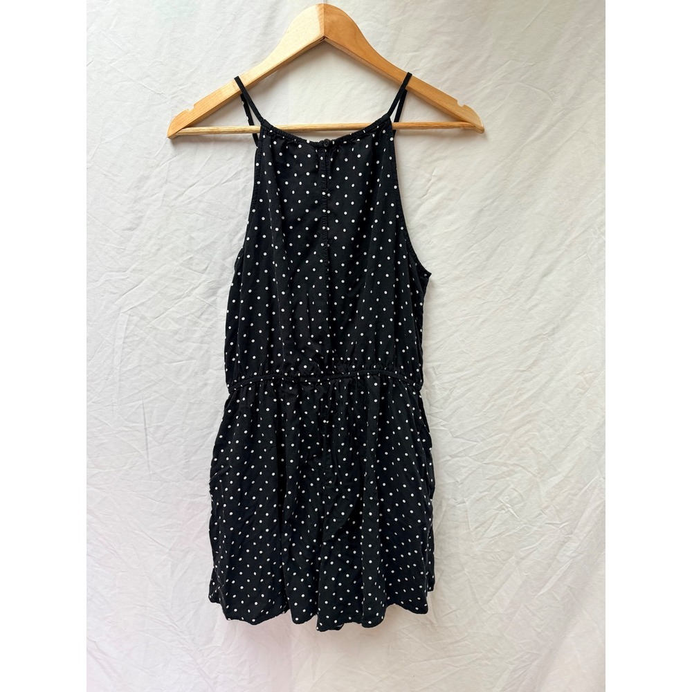 Old Navy Womens Polka Dot Romper Black White Halter Neck Elastic Waist Medium